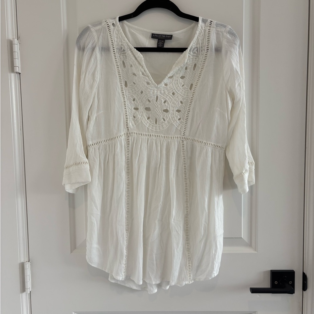 A Pea in the Pod White Maternity Blouse / Maternity Shirt